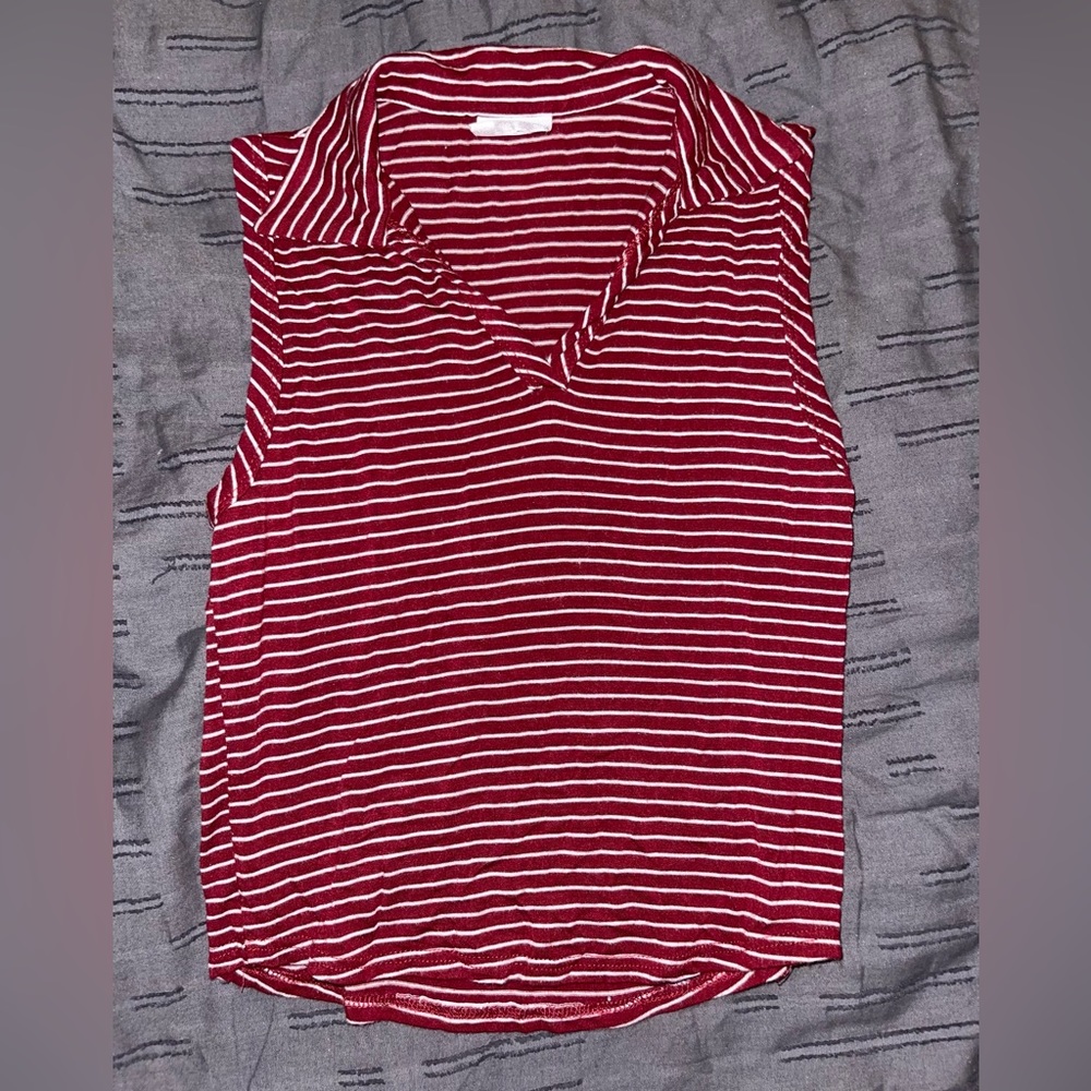 Red and white striped top